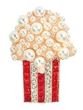 Gyn&Joy Golden Tone Red And Clear Crystal Colored Rhinestones Faux Pearl Popcorn Brooch Pin BZ155