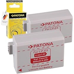 Bateria Canon 500D PATONA 2X Bateria LP-E5 Compatible con Canon EOS 1000D, 500D, 450D, Rebel XS, XSi, T1i, Kiss X3, X2, F