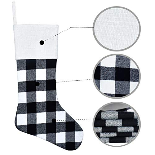 Senneny 6 Pack Christmas Stockings- 18 Inch Black White Buffalo Plaid Christmas Stockings Fireplace Hanging Stockings For Family Christmas Decoration Holiday Season Party Decor #TOP2