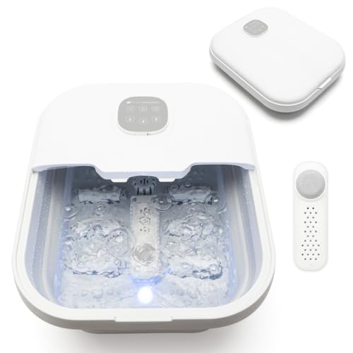 Rio Deluxe Foldaway Foot Spa Foot Bath with Massaging Rollers, Adjustable Temperature Settings (42°C, 44°C, 46°C), Pedicure Pumice Stone, Relaxing Bubbles, Powerful 500W Water Heater & Remote Control