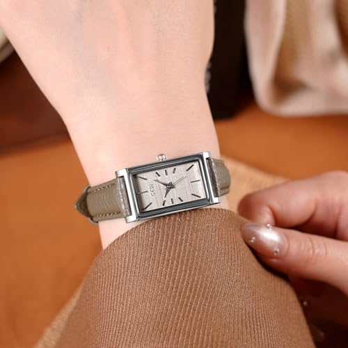 Image of Quartz Watch for Women, Lady Stylish Square Dress Watch with Leather Strap and Sapphire Crown