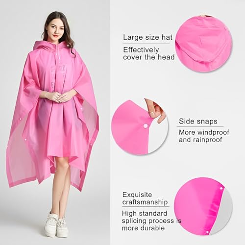 JITIFAZH 2 Stück Regenponcho, Wiederverwendbarer, Tragbarer Unisex-Regencape für Fahrrad, Wandern, Camping, Angeln, Konzert, Stadion, Festival(Rosa+Rosa)