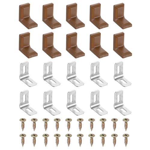 Image of PATIKIL Metal Corner Braces, 20 Pcs L-Shape Shelf Support Corner Brace Right Angle Brackets with Cover for Drawer Shelves Cabinet Repair Fixing, Brown