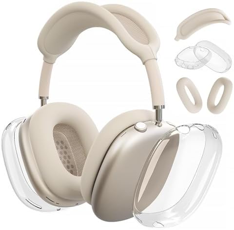 AirPods Max Silicone Case (2024/2020), Clear Soft TPU Cover, Earmuffs, Headband Cover for AirPods Max(USB-C/Lightning), Transparent Accessories for Apple