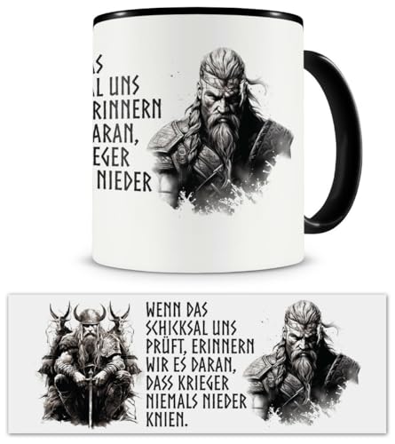 Samunshi® Wikinger Tasse mit Spruch Krieger Knien Niemals Yggdrasil Geschenk für Germanen Nordmänner und Wikinger Fans Kaffeetasse Lustige Tassen z