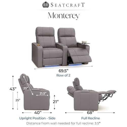 Image of Seatcraft Monterey Home Theater Seating Gray Row of 2