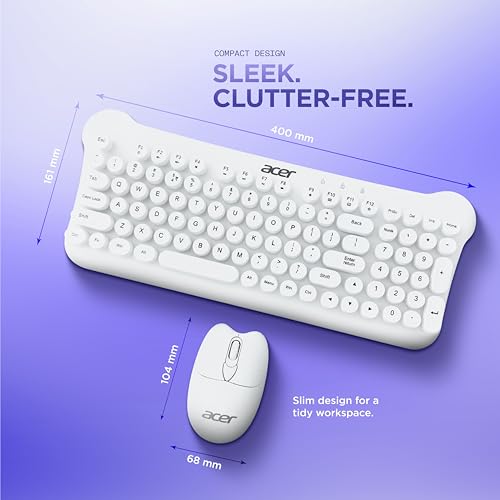 Image of Acer Cuteo Wireless Keyboard and Mouse Combo | 2.4GHz Wireless USB Receiver | Retro Round Keycaps | 1200 DPI Optical Mouse | Plug & Play Compact Design for PC, Laptop, Office & Home Use |White