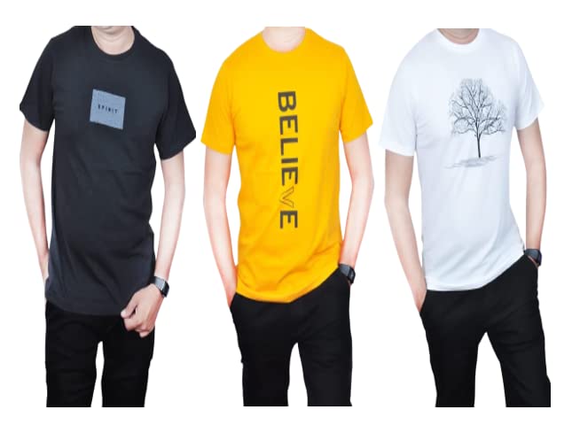 ISpirit Men's Tshirt Cotton Roundneck(Black,Mustard,Yellow) (Pack of 3)