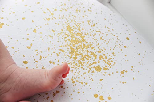 Nodnal Co. 3 Fitted Gold Bassinet Sheets Set For Baby Girl - 100% Oeko-Tex Cotton - Shimmery Glitter Geometric Shapes, Dots And Lines - Cradle/Moses Basket Hourglass, Oval & Rectangle Mattress Sheet #TOP7