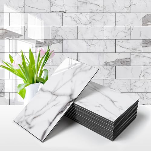 Vamos Tile 100-Piece Glossy Statury White Peel and Stick Backsplash