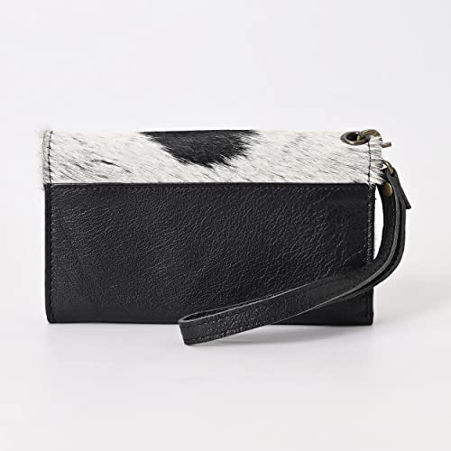 Handtooled Genuine Cowhide Leather Clutch Wallet for Women - Western Tooled Design, Multiple Card Slots, Bifold Wristlet, Black & White Hair-On Hide, Gifts for Women3