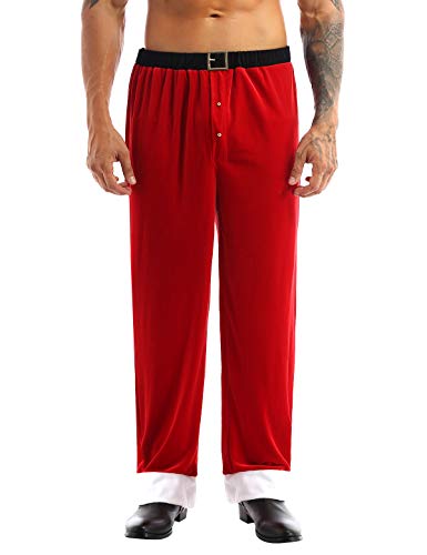 FEESHOW Men's Soft Velvet Christmas Santa Claus Long Pants Pajama Pj Bottoms Trousers