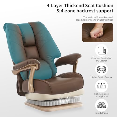 Image of EXCEBET Big and Tall Executive Office Chair with Footrest, 400LBS Capacity Ergonomic High-Back Desk Office Chair with Lumbar Support, Padded Armrests & Thick Cushion, Brown PU Leather Chairs