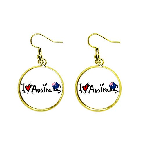 Pendientes de gota I Love Australia dorados el regalo perfecto con diseño de amor