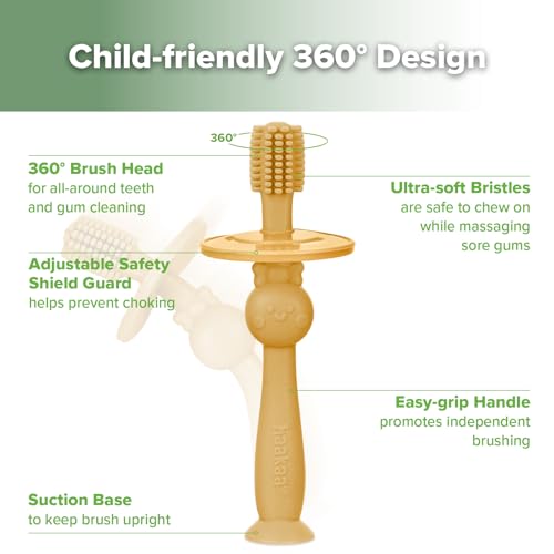 Image of haakaa 360 Baby Toothbrush with Suction Base - Mustard