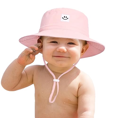Image of Baby Sun Hat, Newborn Toddler Foldable Beach Hat UPF 50+ Sun Protection Bucket Hat for Boys Girls Adjustable Cap (0-6 Months) Pink
