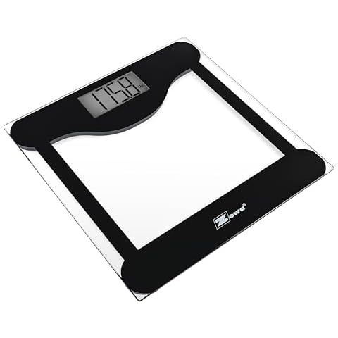 Zewa Digital Bathroom Scale | Elegant Design | Tempered Glass | Measures Up to 330 lbs / 150 Kg | Low Profile | Metric & Standard Units | Easy to Use Cover
