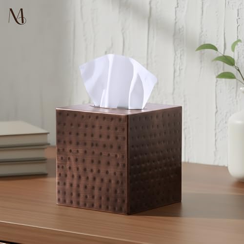 Monarch Abode Tissue Box Cover Square – Hand Hammered Antique Copper Metal Tissue Holder Box for Bathroom Accessory, Aesthetic Decorative Facial Napkin Cube for Modern Home Decor - Image 2