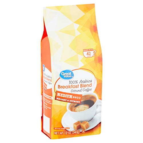 Great Value 100% Arabica Breakfast Blend Medium Ground Coffee - 12 oz. (Pack of 2) Great Value 100% Arabica Breakfast Blend Medium Ground Coffee - 12 oz. (Pack of 2)