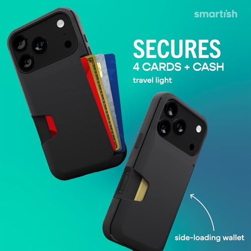 Image of Smartish iPhone 17 Pro Wallet Case + Screen Protector - [Slim + Protective] Phone Case Credit Card Holder + 2-Pack Tempered Glass Screen Protectors for Apple iPhone 17 Pro - Black Tie Affair