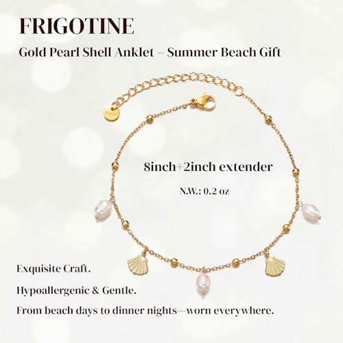 Image of Dainty Gold Shell Pearl Charm Ankle Bracelet for Women Trendy non-Tarnish Adjustable Anklet Summer Beach Fashion Jewelry Gift