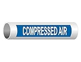Compressed Air (White Legend On Blue Background) ASME A13.1 Pipe Label Decal, 8x2 inch 5-Pack Vinyl for Pipe Markers by ComplianceSigns