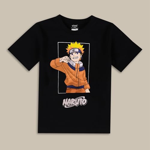 Image of Kidsville Official Naruto Anime Boys Half Sleeves Round Neck Graphic Character Printed Regular Fit Pure Breathable Cotton Fabric Tshirt