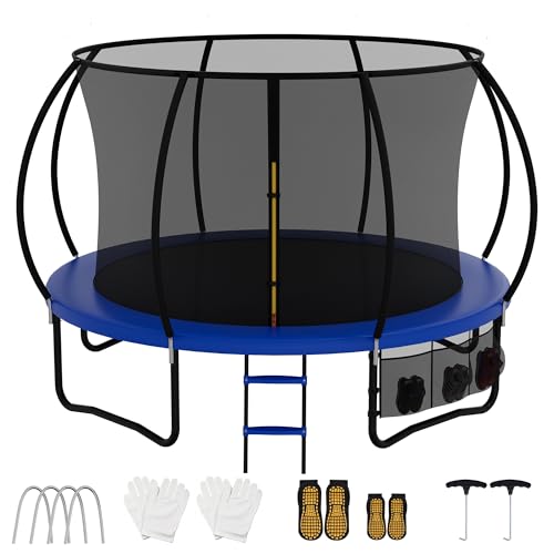 7.5ft/10ft/12ft/14ft Outdoor Trampoline with Safety Enclosure Non-Slip Ladder & Shoes for Kids & Adults - Perfect for Fitness & Fun