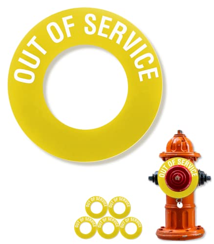 HydraFinder 'Out of Service'' Ring for 2.5'' & 4.5'' Fire Hydrant Port, 5 Pack, PVC, White Label Text, (4.5'', Yellow)