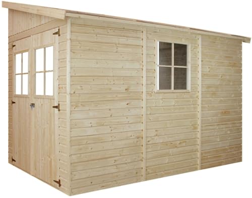 Holz Gartenschuppen (ohne Seitenwand) - Abstellkammer mit Fenstern - H244x211x318 cm/6 m2 Naturholz-Shiplap-Schuppen - Gartenwerkstatt - Fahrrad- Geräteschuppen TIMBELA M339