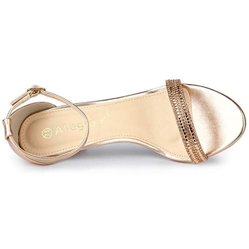 Allegra K Women's Stiletto Heels Rhinestone Ankle Strap Open Toe Rose Gold Sandals - 7.5 M US