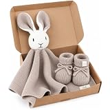 Livella Doudou Coniglietto con calzini - Puro cotone biologico - Copertina premium, copertina coccole, coperta a maglia - Morbidissima e traspirante - OEKOTEX® STANDARD 100 e certificata GOTS