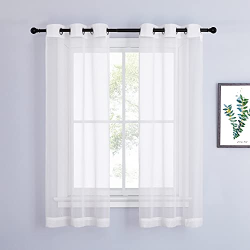 Image of NICETOWN Voile Sheer Window Curtains 63 inch Length - Grommet Living Room Curtain Panels Soft Textured and Lightweight Window Treatments for Bedroom /Flat, Ivory, W37 x L63, 2 Pieces