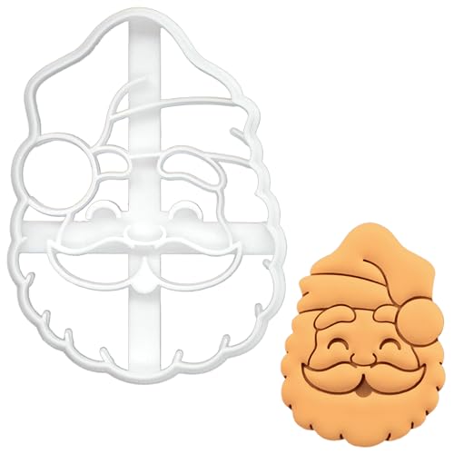 BAKERLOGY Cute Santa Claus Cookie Cutter - Smiling Father Christmas Biscuit Embosser, Festive Fondant Stamp for Holiday Baking, Ideal for Xmas Cakes, Icing, Clay and Crafts