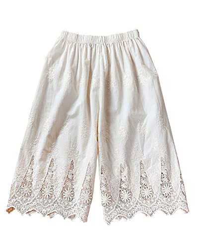 Lolita Embroidery Floral Lace Pettipants Half Slips For Womens Lightweight Cotton Linen Bloomer Short Pants Beige #TOP27