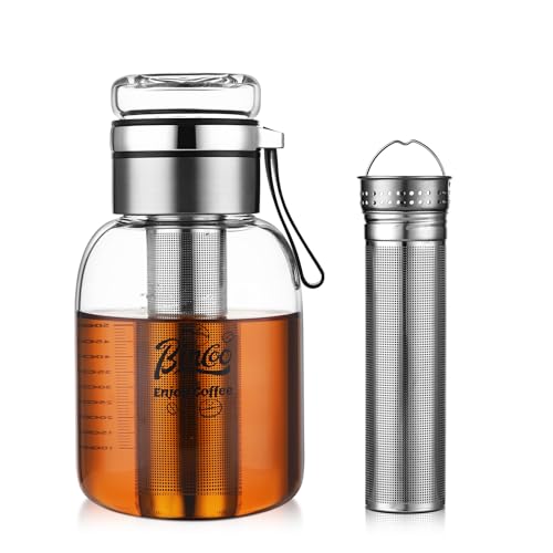 Glass Cold Brew Coffee Maker with Extended Fine Mesh Filter, Tea Infuser Bottle Iced Coffee Maker with Thick Borosilicate Glas