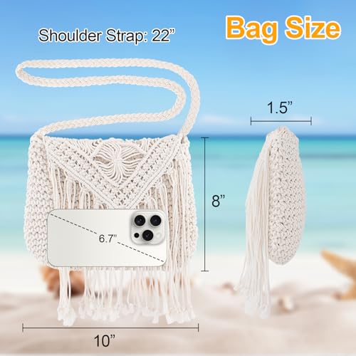 Peicees Crochet Crossbody Bags For Women Summer Beach Fringe Woven Purse Boho Clutch Bag With Tassels For Vacation Small4