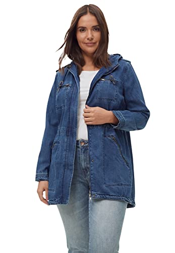 ellos Plus Size Hooded Anorak Denim Jacket - 28, Dark Blue Stonewash