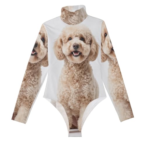 Body de manga larga para mujer GuoChe en blanco y beige con cuello alto para control de abdomen