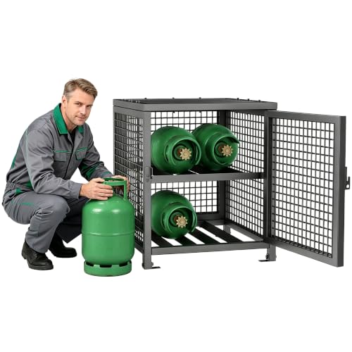 Propane Cylinder Storage Cage Heavy-Duty Lockable Propane Storage Box Powder-Coated Steel Cabinet for Propane Oxygen Nitrogen & Freon Cylinders in Garage Workshop Backyard & Commercial Kitchen