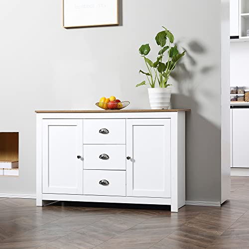 Homcom Kitchen Sideboard With Adjustable Shelves, Buffet Cabinet, Coffee Bar Cabinet With 3 Storage Drawers, White #TOP1