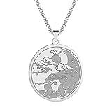 QIAMNI Collar Yin Yang para hombre, de acero inoxidable, con colgante de tai chi, para mujer, oro y plata (plata-4)