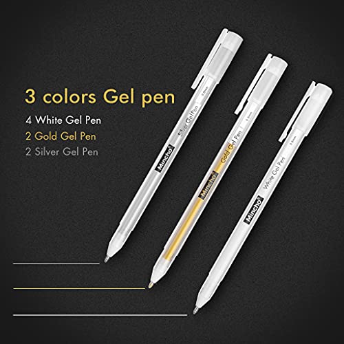 White Gel Pen Set, 0.8mm 4 White 2 Gold 2 Silver Extra Fine Point Pens Gel Ink Pens for Black Paper Drawing, Illustration Deisgn, Card Making, Taking Notes & Sketching, 8 Pack - Thumbnail 5