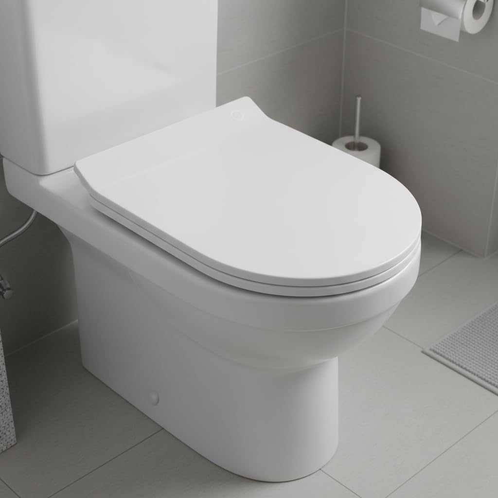 MinSha D-shaped/U-shaped toilet seat, 17 x 14 inches, soft close silent cover, heavy-duty PP material, quick release, easy to clean, suitable for U-shaped extended toilet seat