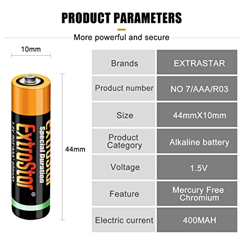 EXTRASTAR Zink-Carbon-Batterien AAA 1,5V (48 Stück) – Hochleistungsbatterien mit 400 mAh, Lange Haltbarkeit, Ideal für Haushalt, Spielzeug und Elektronik – Inklusive Aufbewahrungsbox – Bild 3