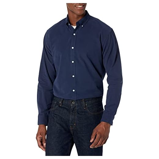 Amazon Essentials Men's Regular-Fit Long-Sleeve Oxford Shirt, Navy, Large