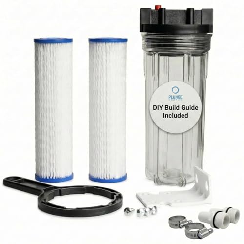 Cold Plunge Water Filter System 10 Housing with 3/4 NPT Ports 2 50 Micron Pleated Filters Mounting Kit & Wrench Inline Sediment Filtration for Ice Baths Whole House Pool or Spa Use