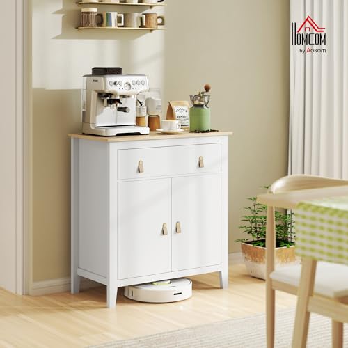 Miniatura 2 de Homcom Aparador De 2 Puertas Aparador De Salón Moderno Con Cajón Estante Ajustable Y Tiradores De Pu Mueble Auxiliar Para Comedor Pasillo 80x40x90 Cm Blanco Y Roble