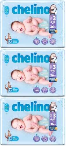 Chelino Pañal infantil Talla 3 (4-10kg), 36 Unidades (Paquete de 3)