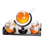 MSQL Whisky Decanter Globe Set con 4 Vasos con Grabado Mundial Soporte y manijas de Madera Barco Antiguo - Juego Licor, Whisky, borbón, Vodka